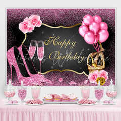 Lofaris Pink Bokeh and Balloons Girl Happy Birthday Backdrop