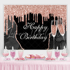 Lofaris Pink Bokeh and Champagne Cup Happy Birthday Backdrop