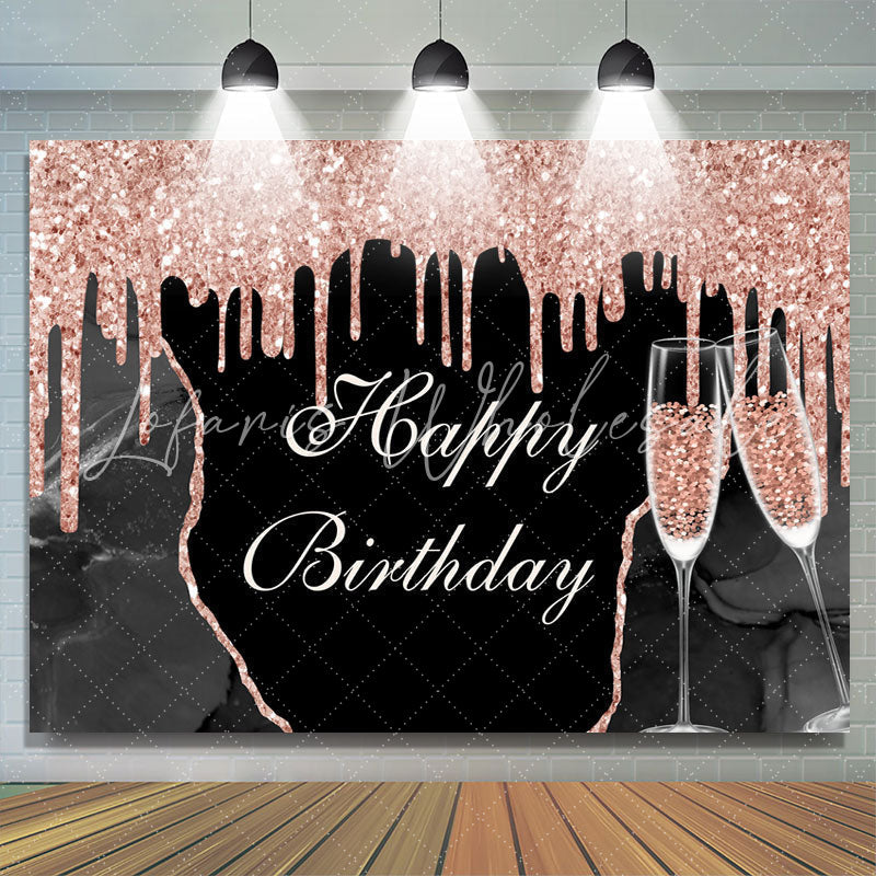 Lofaris Pink Bokeh and Champagne Cup Happy Birthday Backdrop