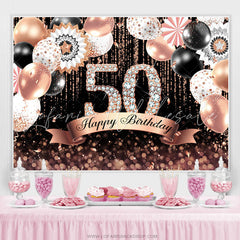 Lofaris Pink Bokeh Glitter Balloons Black 50th Birthday Backdrop