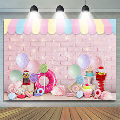 Lofaris Pink Bricks Dessert Themed Happy Birthday Backdrop