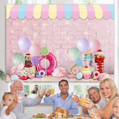 Lofaris Pink Bricks Dessert Themed Happy Birthday Backdrop