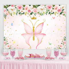 Lofaris Pink ButterFly And Floral Glitter Baby Shower Backdrop