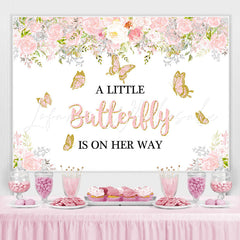 Lofaris Pink Butterfly And White Floral Baby Shower Backdrop