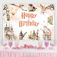 Lofaris Pink Candle Eagles Castle Happy Birthday Backdrop