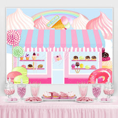 Lofaris Pink Candy Dessert Shop Themed Happy Birthday Backdrop