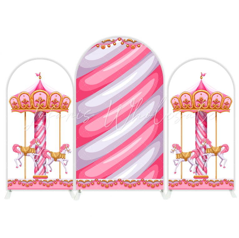 Pink Carousel Baby Shower Birthday Party Arch Backdrop Wall Cloth Cover