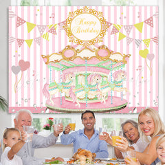 Lofaris Pink Carousel Flags Happy Birthday Backdrop For Girl