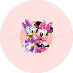 Lofaris Pink Cartoon Mouse And Dark Round Birthday Backdrop