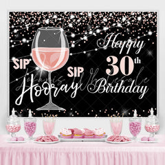 Lofaris Pink Champagne Glass Black Bokeh 30th Birthday Backdrop