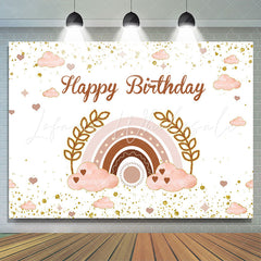 Lofaris Pink Cloud Rainbow Leaves Glitter Birthday Backdrop