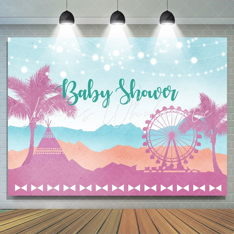 Lofaris Pink coconut trees Ferris wheel baby shower Backdrop