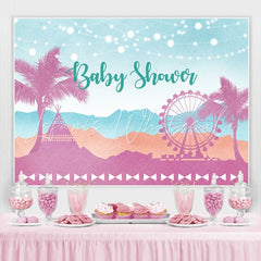 Lofaris Pink coconut trees Ferris wheel baby shower Backdrop