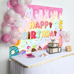 Lofaris Pink Creamy Colorful Donut Cupcake Birthday Backdrop