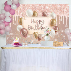 Lofaris Pink Creamy Glitter Balloon Ribbon Birthday Backdrop