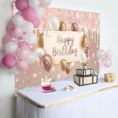 Lofaris Pink Creamy Glitter Balloon Ribbon Birthday Backdrop