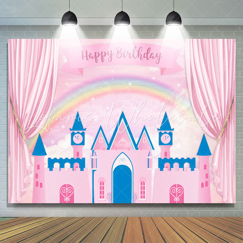 Lofaris Pink Curtain Fairy Castle Roainbow Birthday Backdrop