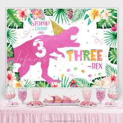 Lofaris Pink Dinosaur Rainforest Happy 3rd Birthday Backdrop