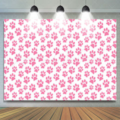 Lofaris Pink Dog Paw Cartoon Themed Simple Birthday Backdrop