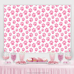 Lofaris Pink Dog Paw Cartoon Themed Simple Birthday Backdrop