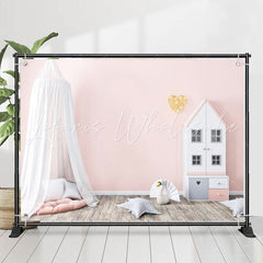 Lofaris Pink Dollhouse Mosquito Net Girl Birthday Backdrop