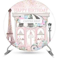 Lofaris Pink Eiffel Flower Coffee Shop Birthday Backdrop