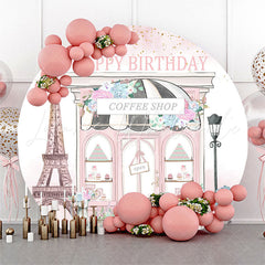 Lofaris Pink Eiffel Flower Coffee Shop Birthday Backdrop