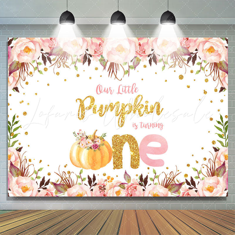 Lofaris Pink Floeal and Ripe Pumpkin 1St Birthday Backdrop