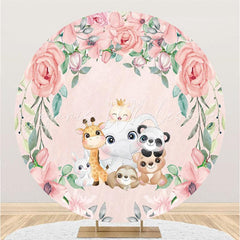 Lofaris Pink Floral And Animal Baby Shower For Circle Backdrop