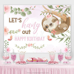 Lofaris Pink Floral And Animal Lets Hang Out Birthday Backdrop