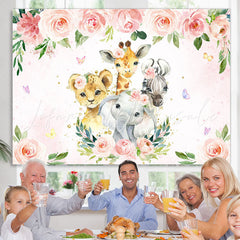 Lofaris Pink Floral and Animals Cartoon Backdrop for Kids