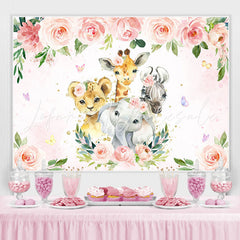 Lofaris Pink Floral and Animals Cartoon Backdrop for Kids