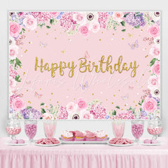 Lofaris Pink Floral And Butterfly Birthday Backdrop For Girl