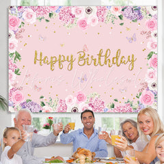 Lofaris Pink Floral And Butterfly Birthday Backdrop For Girl