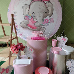 Lofaris Pink Floral And Cute Animals Round Birthday Backdorp