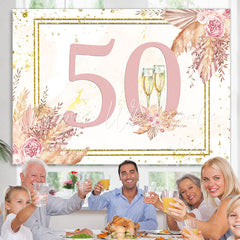 Lofaris Pink Floral And Glitter Happy 50Th Birthday Backdrop