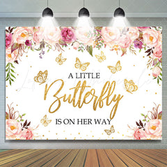 Lofaris Pink Floral and Golden Butterfly Baby Shower Backdrop