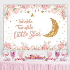 Lofaris Pink Floral And Golden Moon Stars Backdrop For Children