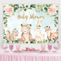 Lofaris Pink Floral And Green Leave Animal Baby Shower Backdrop