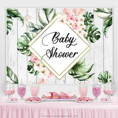 Lofaris Pink Floral And Green Leaves Wood Baby Shower Backdrop