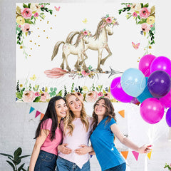 Lofaris Pink Floral And Horse Baby Shower Backdrop For Girl