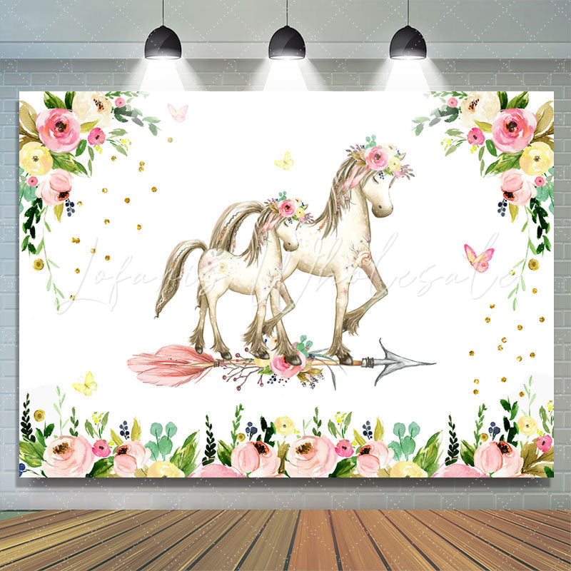 Lofaris Pink Floral And Horse Baby Shower Backdrop For Girl