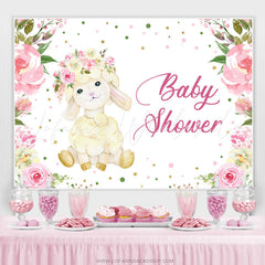 Lofaris Pink Floral And Little Alpaca Baby Shower Backdrop