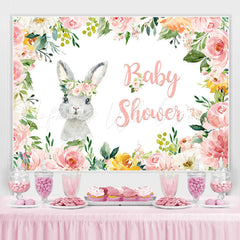 Lofaris Pink Floral And Little Bunny Theme Baby Shower Backdrop