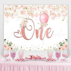 Lofaris Pink Floral Balloon 1st Birthday Backdrop for Girl