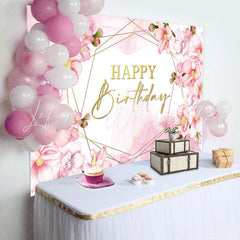 Lofaris Pink Floral Bud Watercolor Happy Birthday Backdrop