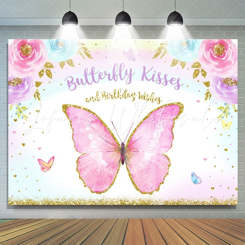 Lofaris Pink Floral Butterfly Happy Birthday Party Backdrop