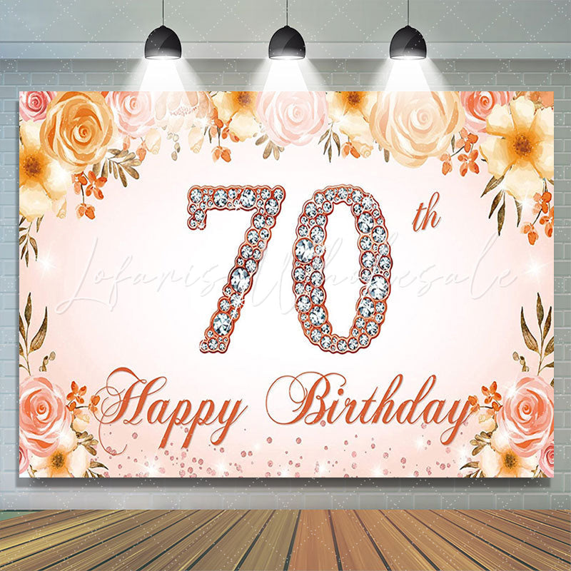 Lofaris Pink Floral Diamond 70th Happy Birthday Backdrop