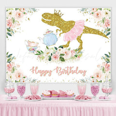 Lofaris Pink Floral Dinosaur Birthday Photoshoot Backdrop