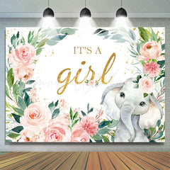 Lofaris Pink Floral Elephant Its A Girl Baby Shower Backdrop